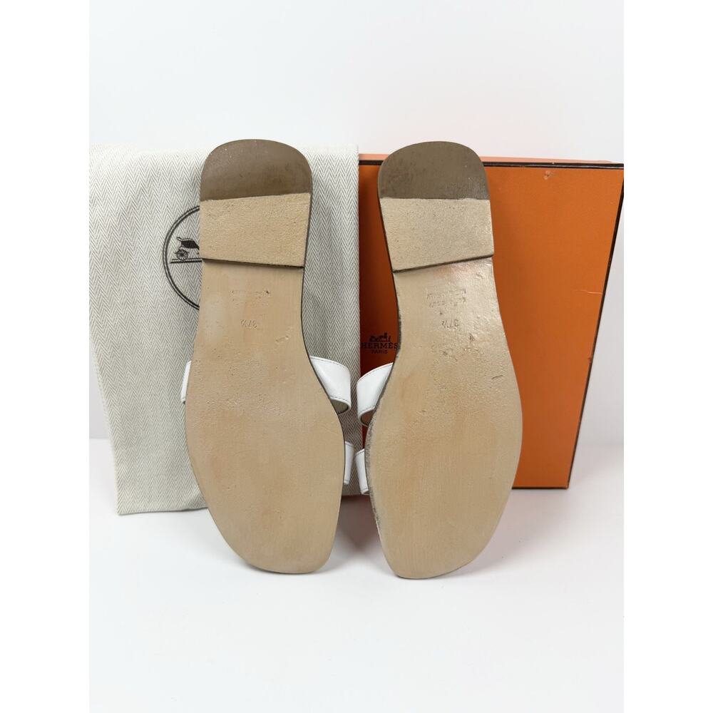 Size 6.5 - Hermes Oran White Leather Sandals - Picture 9 of 11